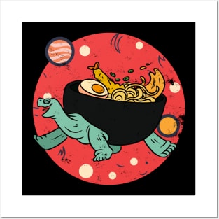 Kawaii Tortoise Ramen Noodles Space Otaku Ramen Bowl Turtle Posters and Art